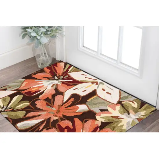 Tan and Dark Brown Floral Hand Carved Handmade Area Rug Photo 1