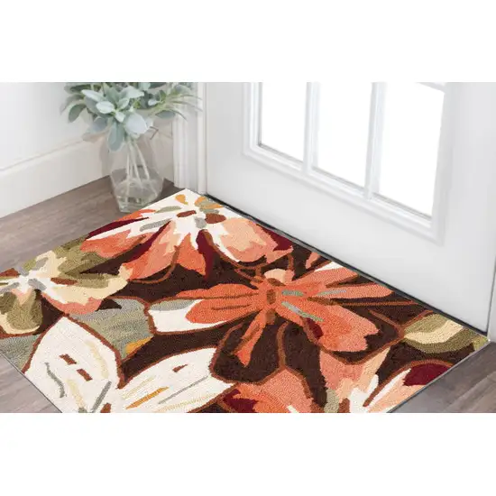 Tan and Dark Brown Floral Hand Carved Handmade Area Rug Photo 1