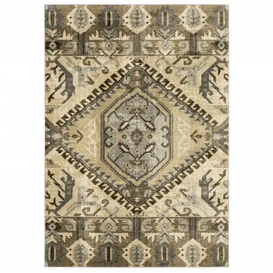 Tan and Gold Central Medallion Indoor Area Rug Photo 1