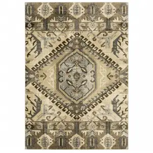 Photo of Tan and Gold Central Medallion Indoor Area Rug