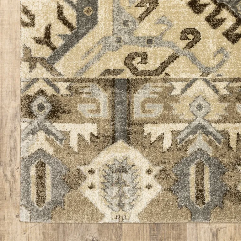 Tan and Gold Central Medallion Indoor Area Rug Photo 3
