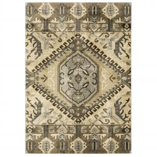 Tan and Gold Central Medallion Indoor Area Rug Photo 5