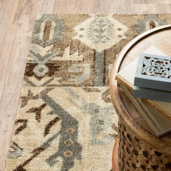 Tan and Gold Central Medallion Indoor Runner Rug Photo 6