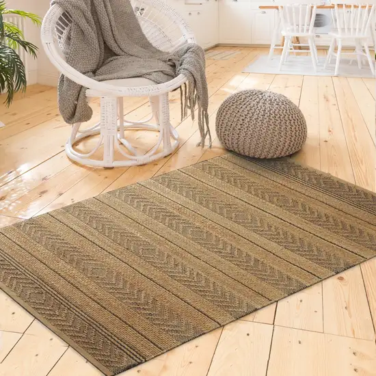 Tan and Gray Bohemian Striped Area Rug Photo 7