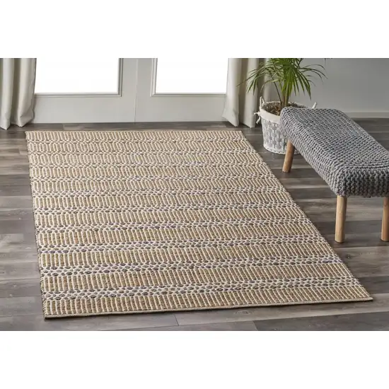 Tan and Gray Detailed Stripes Area Rug Photo 7