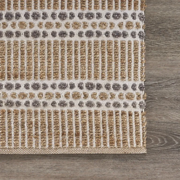 Tan and Gray Detailed Stripes Area Rug Photo 5