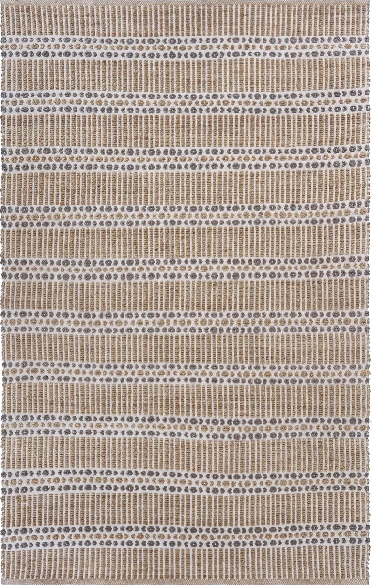 Tan and Gray Detailed Stripes Area Rug Photo 1