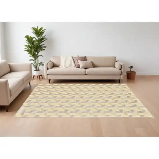 Tan and Gray Geometric Power Loom Area Rug Photo 1