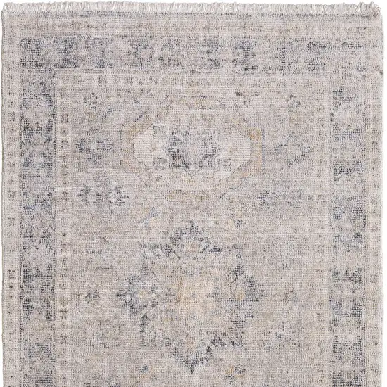 Tan and Gray Oriental Hand Woven Distressed Area Rug With Fringe Photo 5