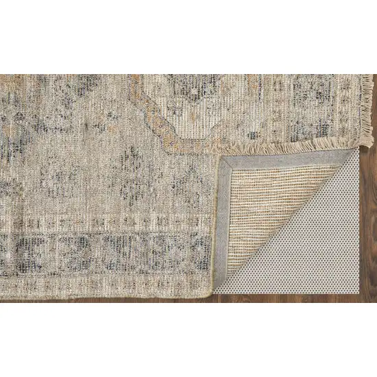 Tan and Gray Oriental Hand Woven Distressed Area Rug With Fringe Photo 9