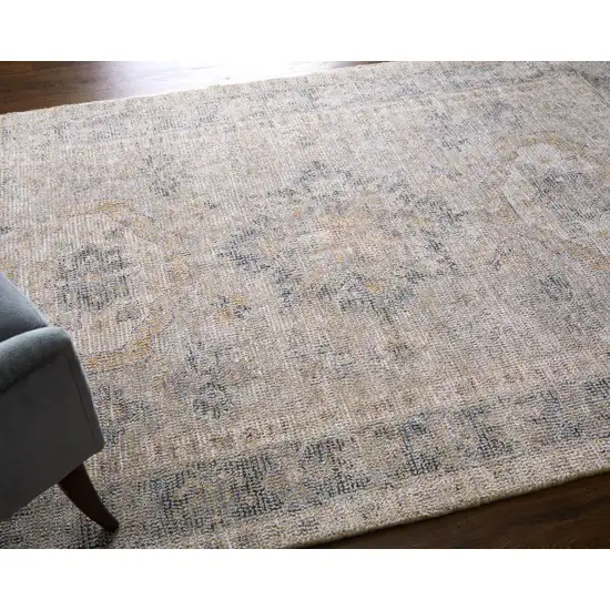 Tan and Gray Oriental Hand Woven Distressed Area Rug With Fringe Photo 5