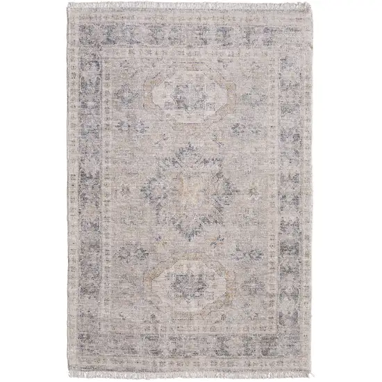 Tan and Gray Oriental Hand Woven Distressed Area Rug With Fringe Photo 2