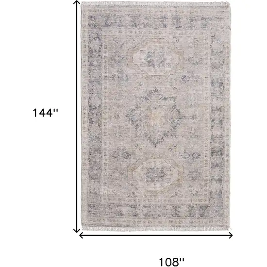 Tan and Gray Oriental Hand Woven Distressed Area Rug With Fringe Photo 3