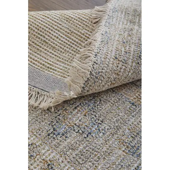 Tan and Gray Oriental Hand Woven Distressed Area Rug With Fringe Photo 9