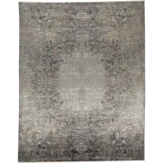 Tan and Gray Oriental Power Loom Worn Faded Area Rug Photo 4