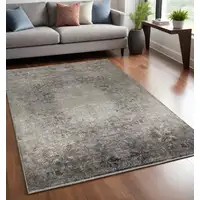 Photo of Tan and Gray Oriental Power Loom Worn Faded Area Rug