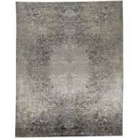 Photo of Tan and Gray Oriental Power Loom Worn Faded Area Rug