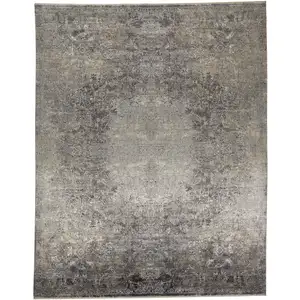 Photo of Tan and Gray Oriental Power Loom Worn Faded Area Rug