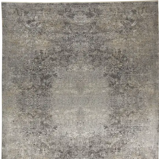 Tan and Gray Oriental Power Loom Worn Faded Area Rug Photo 5