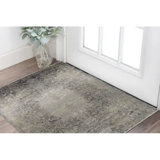 Tan and Gray Oriental Power Loom Worn Faded Area Rug Photo 1