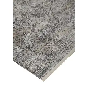 Photo of Tan and Gray Oriental Power Loom Worn Faded Area Rug