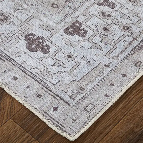 Tan and Gray Oriental Power Loom Worn Faded Washable Area Rug Photo 5