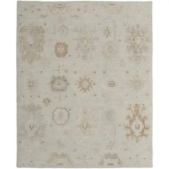 Tan and Gray Wool Floral Hand Knotted Area Rug Photo 4