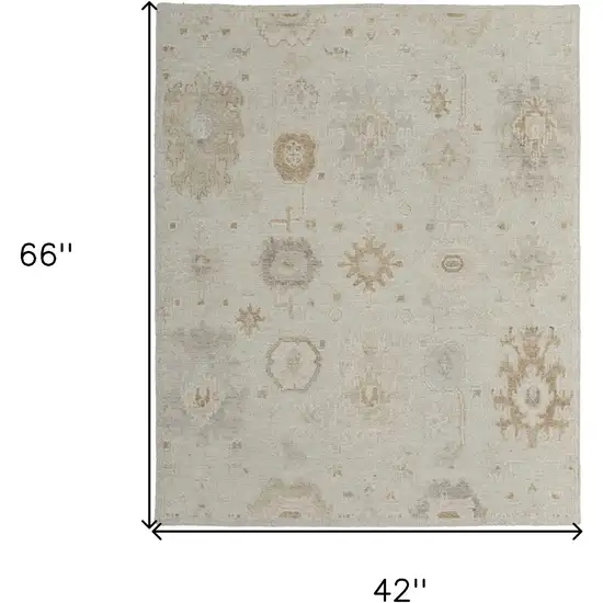 Tan and Gray Wool Floral Hand Knotted Area Rug Photo 3