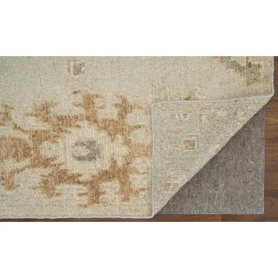 Tan and Gray Wool Floral Hand Knotted Area Rug Photo 6