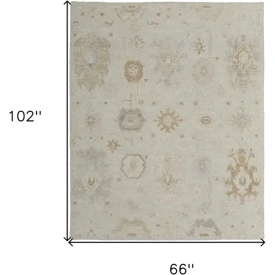 Tan and Gray Wool Floral Hand Knotted Area Rug Photo 3