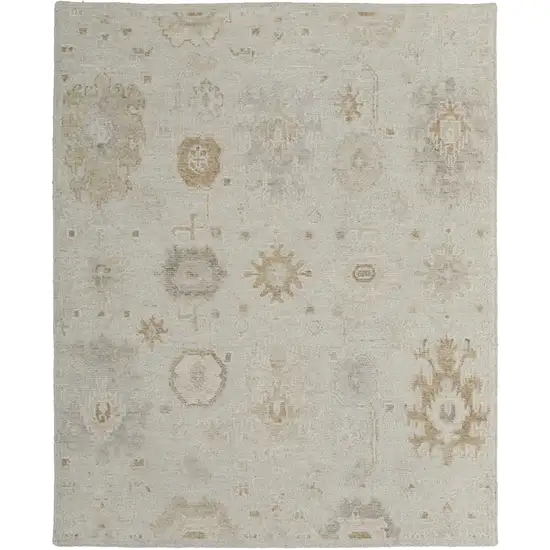 Tan and Gray Wool Floral Hand Knotted Area Rug Photo 4