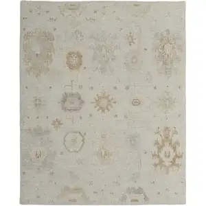 Photo of Tan and Gray Wool Floral Hand Knotted Area Rug