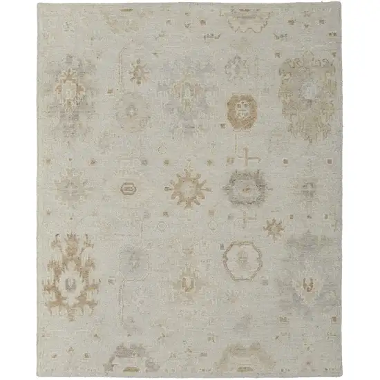 Tan and Gray Wool Floral Hand Knotted Area Rug Photo 5