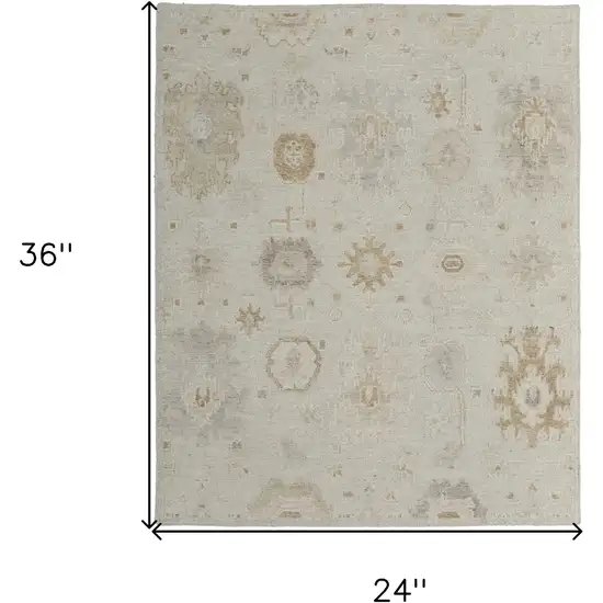 Tan and Gray Wool Floral Hand Knotted Area Rug Photo 3