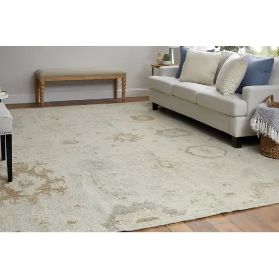 Tan and Gray Wool Floral Hand Knotted Area Rug Photo 9