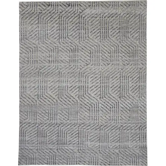 Tan and Gray Wool Geometric Hand Knotted Area Rug Photo 4