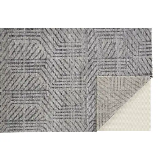 Tan and Gray Wool Geometric Hand Knotted Area Rug Photo 6