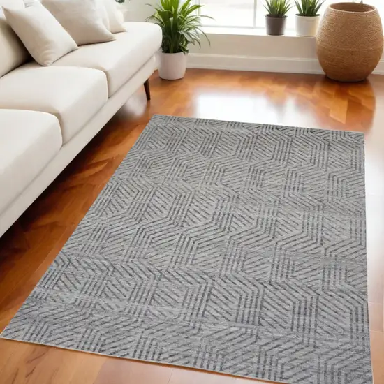 Tan and Gray Wool Geometric Hand Knotted Area Rug Photo 2