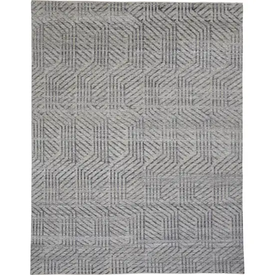 Tan and Gray Wool Geometric Hand Knotted Area Rug Photo 1