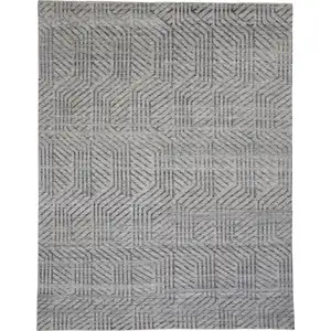 Photo of Tan and Gray Wool Geometric Hand Knotted Area Rug