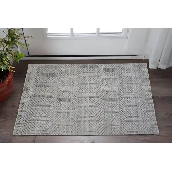 Tan and Gray Wool Geometric Hand Knotted Area Rug Photo 1