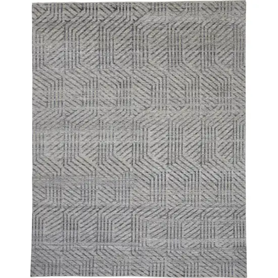 Tan and Gray Wool Geometric Hand Knotted Area Rug Photo 2