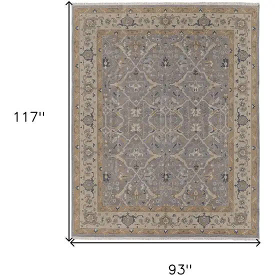 Tan and Gray Wool Oriental Hand Knotted Area Rug With Fringe Photo 3