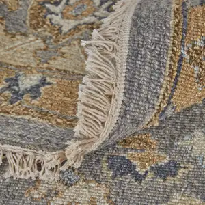 Photo of Tan and Gray Wool Oriental Hand Knotted Area Rug With Fringe