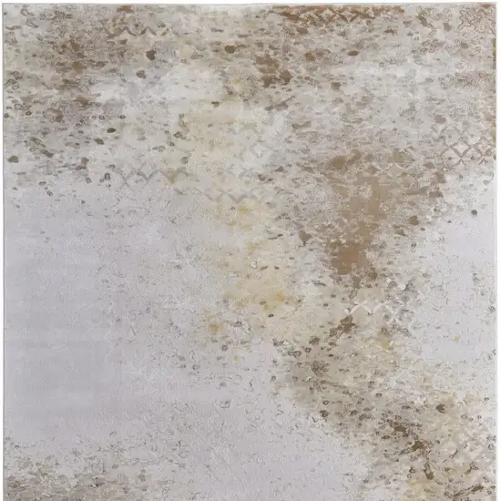 Tan and Ivory Abstract Power Loom Worn Faded Area Rug Photo 4