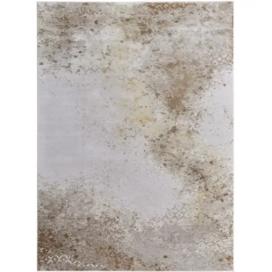 Tan and Ivory Abstract Power Loom Worn Faded Area Rug Photo 2