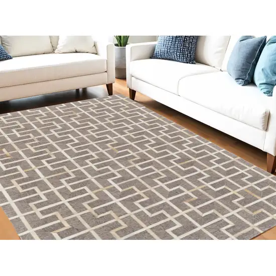 Tan and Ivory Geometric Hand Woven Area Rug Photo 8