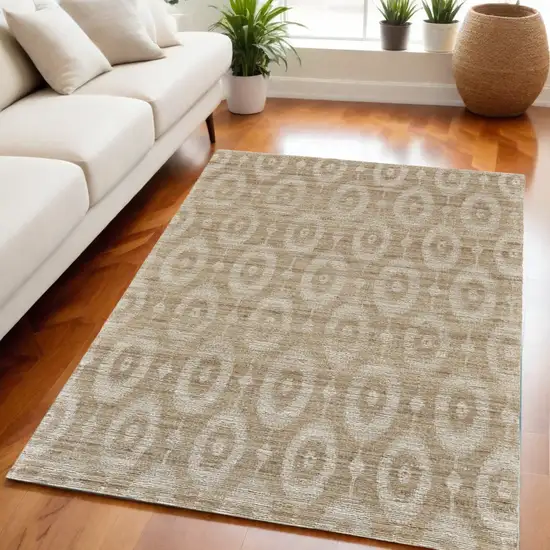 Tan and Ivory Geometric Hand Woven Area Rug Photo 1