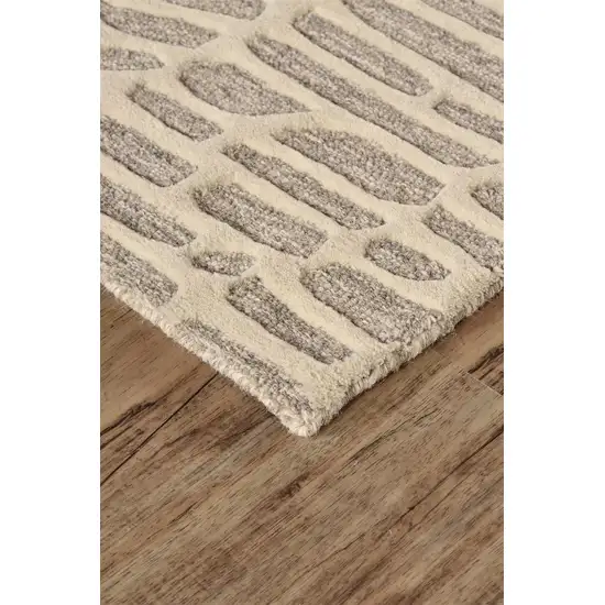 Tan and Ivory Wool Abstract Hand Tufted Area Rug Photo 8