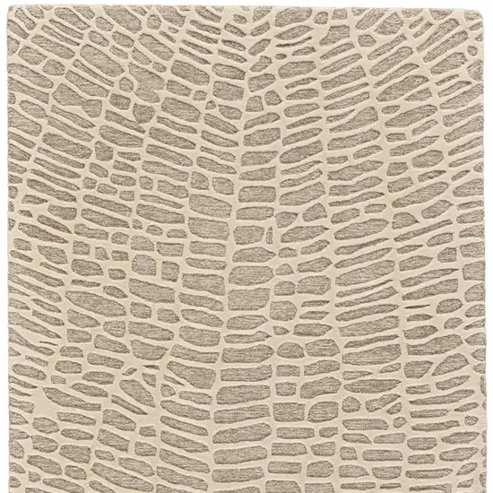 Tan and Ivory Wool Abstract Hand Tufted Area Rug Photo 4